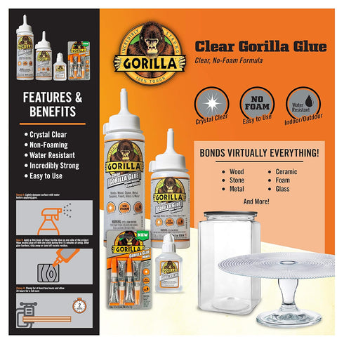 Gorilla Clear Glue, Four 3 Gram Tubes (Pack of 1) - Crystal Clear, All Purpose, Water Resistant