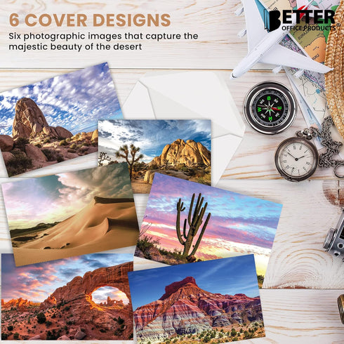 Better Office Products 50 Pack All Occasion Greeting Cards, Assorted Desert Landscape Note Cards with Envelopes