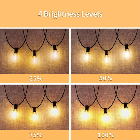 50ft 25 Bulbs Voltage(24V) Dimmable IP65 ST38 SANBEN Outdoor String Lights with Remote, Low Patio Lights, & Timer