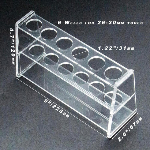 Acrylic Test Tube Holder Rack for 100ml Centrifuge Tubes Clear,Holds 26-30mm Tubes (100ml, 6 Wells)
