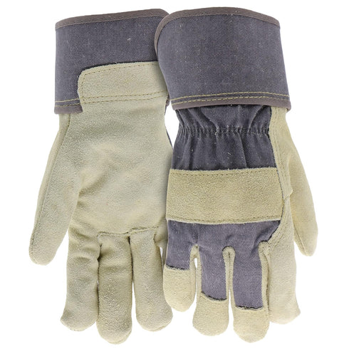 BOSS Women's Guard Split Cowhide Leather Palm Work Gloves, Medium/Large, Extended Safety Cuff, Blue/Cream