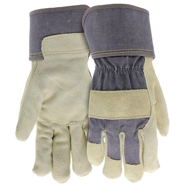 BOSS Women's Guard Split Cowhide Leather Palm Work Gloves, Medium/Large, Extended Safety Cuff, Blue/Cream