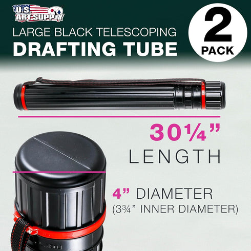 U.S. Art Supply Black Telescoping Drafting Tube, Pack of 2, Expands 30-1/4" to 52", Durable Protection