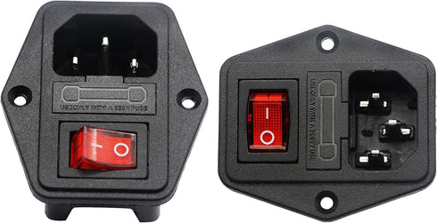 zdyCGTime 10A 250V AC Rocker Switch Power Socket, 3 Pin IEC320 C14 Inlet Module Plug Fuse, 2 Packs