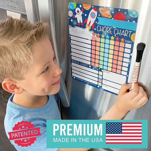 Magnetic Chore Chart for Kids - Good Behavior Chart at Home, Dry Erase Daily, Weekly Responsibility List, Space Chore