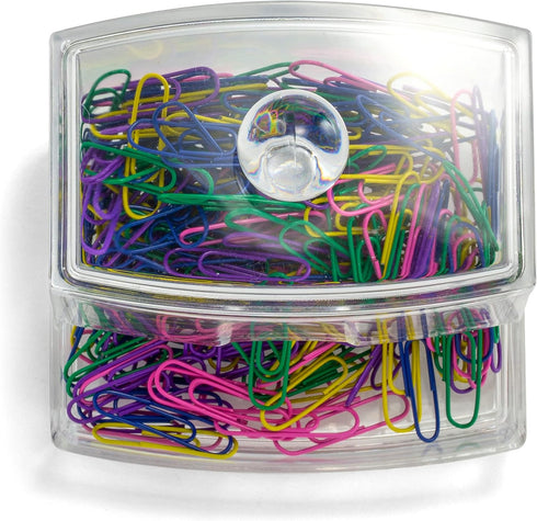 Officemate Clear Self-Dispensing Paper Clip Holder w/250 Assorted Color Paper Clips (93697)