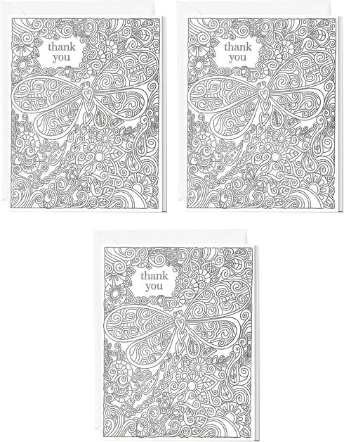 Pack of 3 Crane & Co. Dragonfly Color Me Thank You Cards