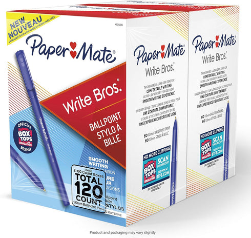 Paper Mate Ballpoint Pens, Write Bros. Blue Ink, Medium Point (1.0mm), 120 Count