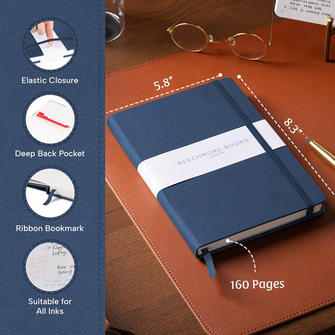 BEECHMORE BOOKS Bullet Notebook, Dotted Journal, 8.3 x 5.8 inch, 112 Pages, Hardcover Leather, 160 GSM, Gift Box