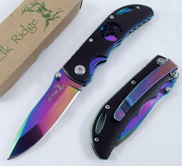 Wild Turkey Handmade Rainbow Frame with Black Overlay and Elk Cutout Knife