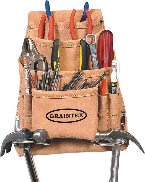 Graintex PL44S 10-Pocket Nail and Tool Pouch Suede Leather Beige by Bostonindustrial