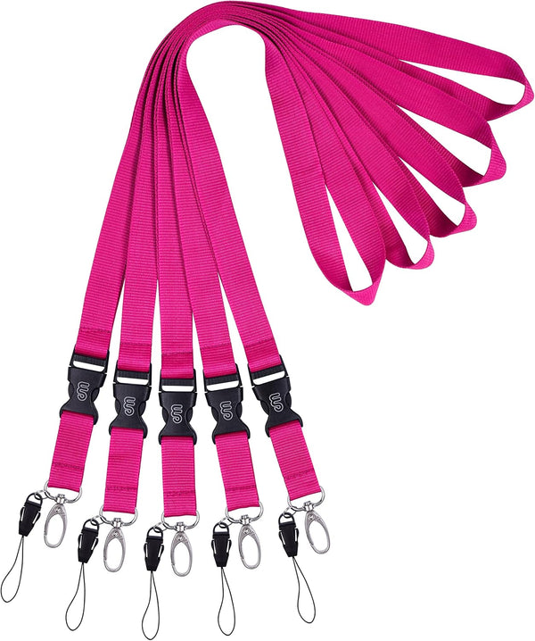 Wisdompro Office Lanyard, 5pcs 23 inch Polyester Neck Strap with Oval Clasp for ID Badges, Keys, Phones - Hot Pink