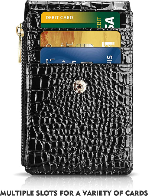 ELV Black Badge Holder with Zipper, PU Leather ID Wallet, 5 Card Slots, RFID Pocket & 20" Neck Lanyard Strap for ID