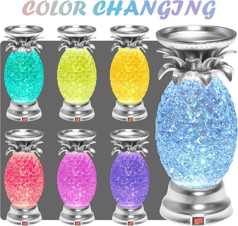 9.5" Silver(Pack 2) YAKii Pineapple LED Color Changing Shine Lamp,Swirling Water Waves Lamp Kid Safe Battery/USB Cable
