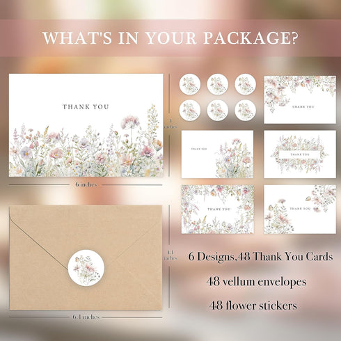 Envelopes,48Pack 4x6 Inches SLAPAFLIFE Floral Thank You Cards with - Thank You Notes with envelope and stickers,baby