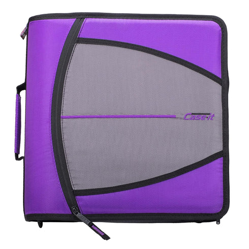 Case-it The Mighty Zip Tab Zipper Binder - Deep Purple D-146 - 3 Inch O-Rings - 600 Sheet Capacity - 5 Color Tab