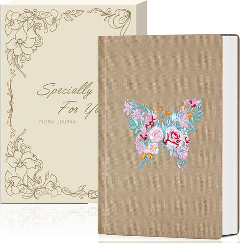 Embroidered A5 Hardcover Journal for Women, College Ruled Notebook with Gift Box, Butterfly Floral Design for Writing