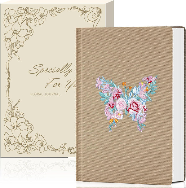 Embroidered A5 Hardcover Journal for Women, College Ruled Notebook with Gift Box, Butterfly Floral Design for Writing