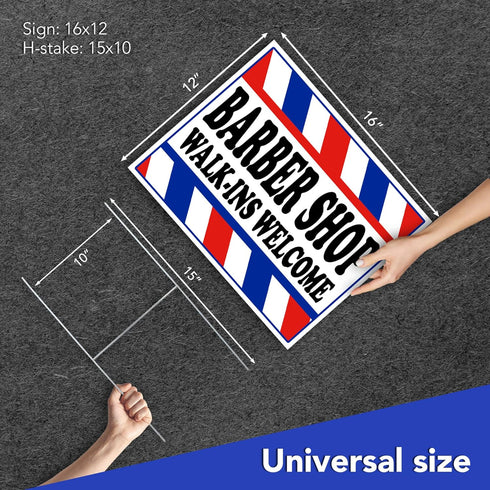 Barber Shop Sign - 16x12 Double Sided Coroplast Walk Ins Welcome Sign for Salon