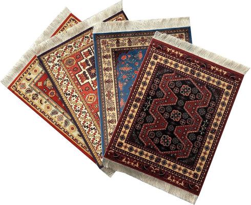 Inusitus 4-Pack Oriental Rug Mouse Pads Mini Carpet Style Mousepads with Fringe, Non-Slip