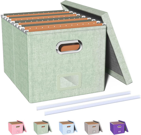 Oterri File Organizer Box with Lid - Portable Hanging File Box for Letter/Legal Storage, Green (1 Pack)