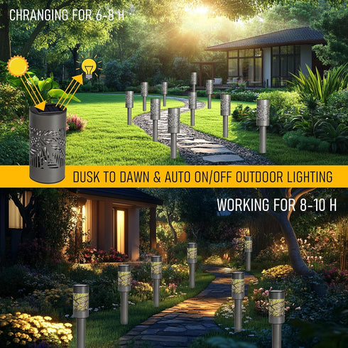 12 Pack Dazzle Bright Solar Pathway Lights Outdoor, LED Warm White Waterproof Solar Powered Landscape Lights