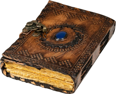 Leather Journal with Clasp, Gemstone Writing Pad, Handmade Notepad, Best Present Art Sketchbook, 5X7