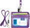 Wisdompro 2-Sided PU Leather ID Badge Holder with Zip, 1 ID Window, 4 Card Slots, 20 Inch Lanyard Strap - Purple