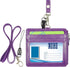 Wisdompro 2-Sided PU Leather ID Badge Holder with Zip, 1 ID Window, 4 Card Slots, 20 Inch Lanyard Strap - Purple