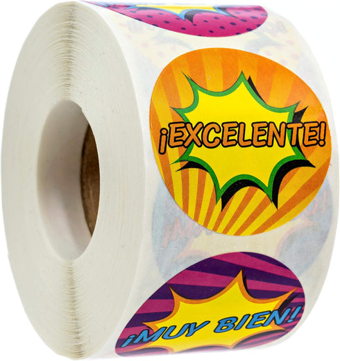 SBLABELS Spanish Reward Stickers, 500 Teacher Classroom Stickers, 8 Alternating Superhero Comic Designs, 1.5"