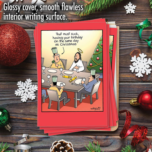 NobleWorks 12 Funny Christmas Greeting Cards with Cartoons, Comic Boxed Set, Humor Xmas Notecards