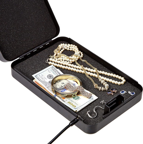 Amazon Basics Portable Security Case Lock Box Safe with Combination Lock for Documents, Valuables and Personal Items