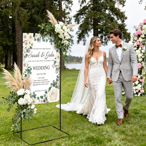 50/68 4 Garvee Wedding Welcome Sign Stand, in Adjustable Metal Wedding Sigh Holder with Faux Leather Straps, Hanging