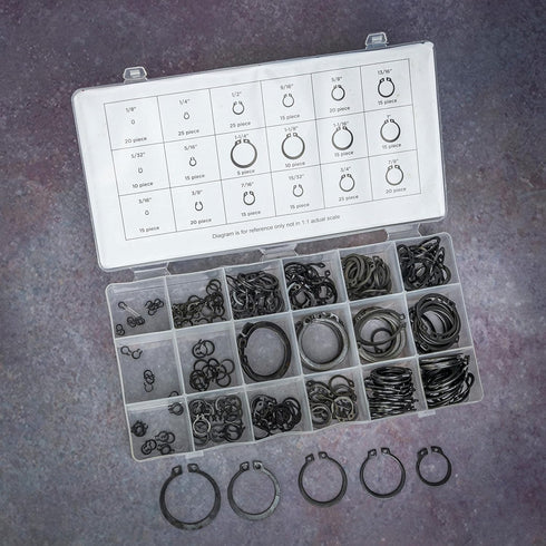 NEIKO 50458A Snap Ring Shop Assortment, 300 Piece Retaining Ring Set, 18 Sizes, Heat-Treated Steel
