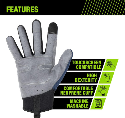 AWP Pro Protect Work Gloves for Men and Women, Large Blue, Full Back-Of-Hand TPR Impact Protection