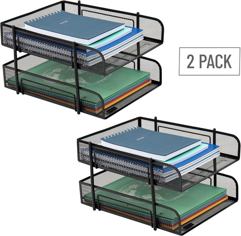 Mind Reader Paper Tray, Set of 2, Stackable Desk Organizer, Storage, Office, Metal Mesh, Black