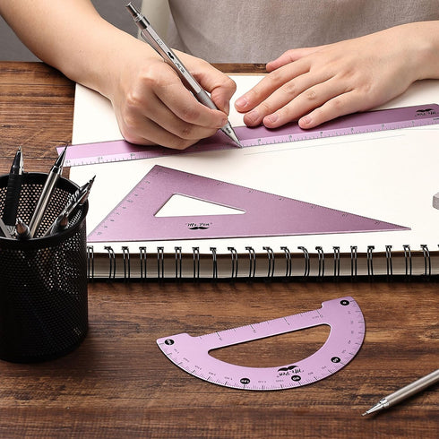 4 Pack, 45 30/60 Set 6" 12" Mr. Pen- Metal Geometry Kit, & Squares, Protractor & Ruler, Durable Metal Drafting Tools