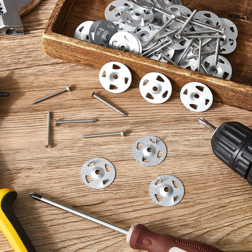 Fastener Kit Board Hardware Set, 1-1/4 Inch Galvanized Steel Washers and Stainless Steel Screws, 150 Pcs