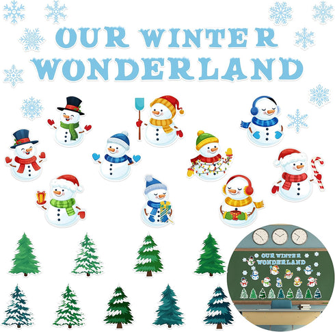 Haooryx 83Pcs Christmas Winter Snowmen Bulletin Board Set - Snowman Patterned Cut-Outs for Decor