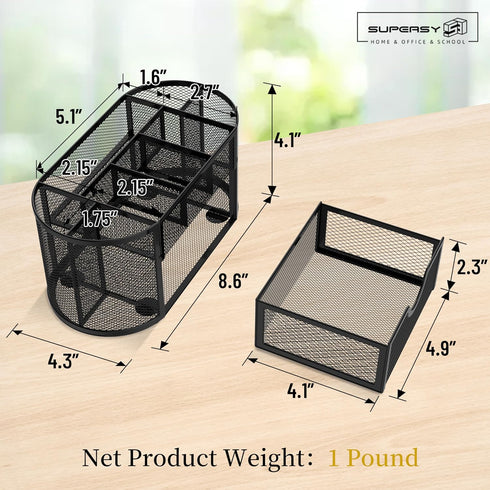 SUPEASY Black Mesh Desk Organizer, 9 Compartments with Drawers for Office Supplies, 8.6 x 4.3 x 4.1 Inch