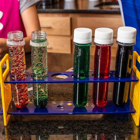 Steve Spangler's Large Plastic Test Tubes & Rack, Includes 6 Bottles and 1 Rack