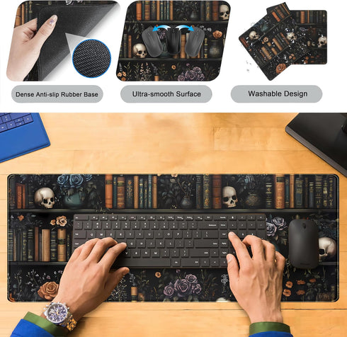 DSKGSJH 31.5" 11.8" Dark Bookshelf Desk Pad Gothic Gaming Mouse Mat XL, Black Large Computer Keyboard Mat Mystery