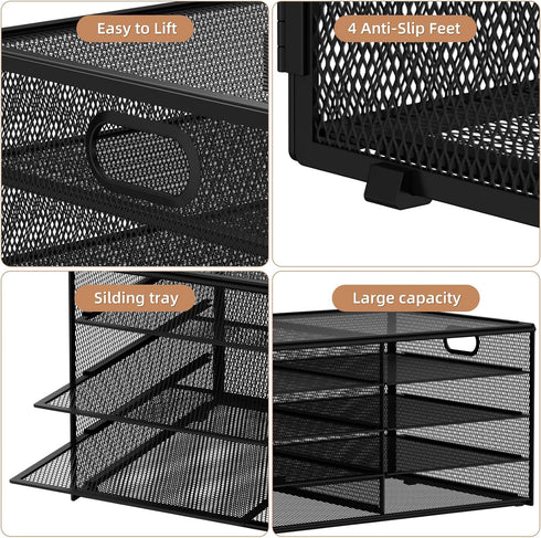 Marbrasse 4 Tier Desktop Literature Organizer, Mesh Paper Organizer for Office Home School, Black