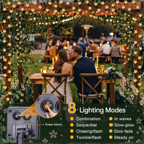 Solar Flower String Lights, 2 Pack 50 LED Waterproof Fairy Lights for Fence, Patio, Yard, Christmas Tree, Garden (Warm