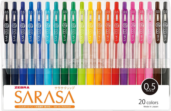 Zebra Gel Ballpoint Pen Sarasa Clip - 0.5 mm 20 Color Set for Vibrant Writing