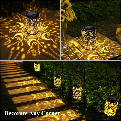 Toodour Solar Lantern Outdoor, Hanging Solar Outdoor Lights Garden Decor, Waterproof Hollow Out Retro Metal Moon