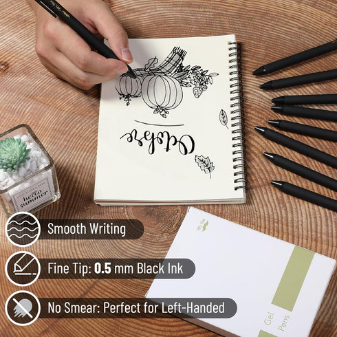 Mr. Pen Retractable Gel Pens, 10 Pack, Black Ink, Fine Point 0.5mm, Fast Dry, Cute Aesthetic Pens for Journaling