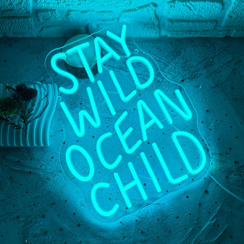 Dimmable Gift(10.2 13in) Stay Wild Ocean Child Neon Sign, LED Kids Room Neon Light, Boho Surf Wall Art Kids Ocean Surf