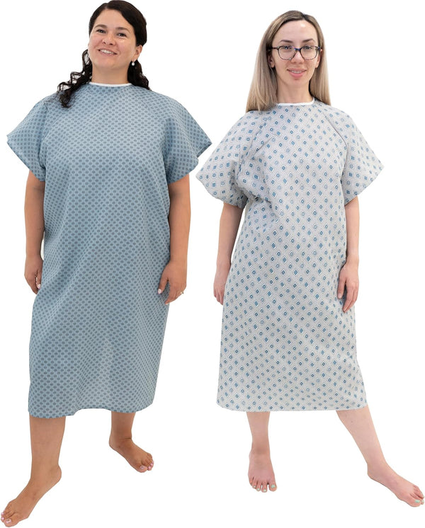 Careoutfit 2 Pack - Hospital Gown with Back Tie, Blue and White, One Size Fits All