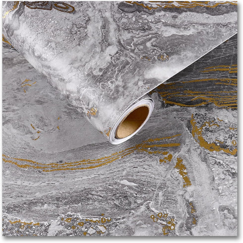 CRE8TIVE Matte Gold Grey Marble Contact Paper 12"x80" - Waterproof Peel and Stick Removable Vinyl for Kitchen and